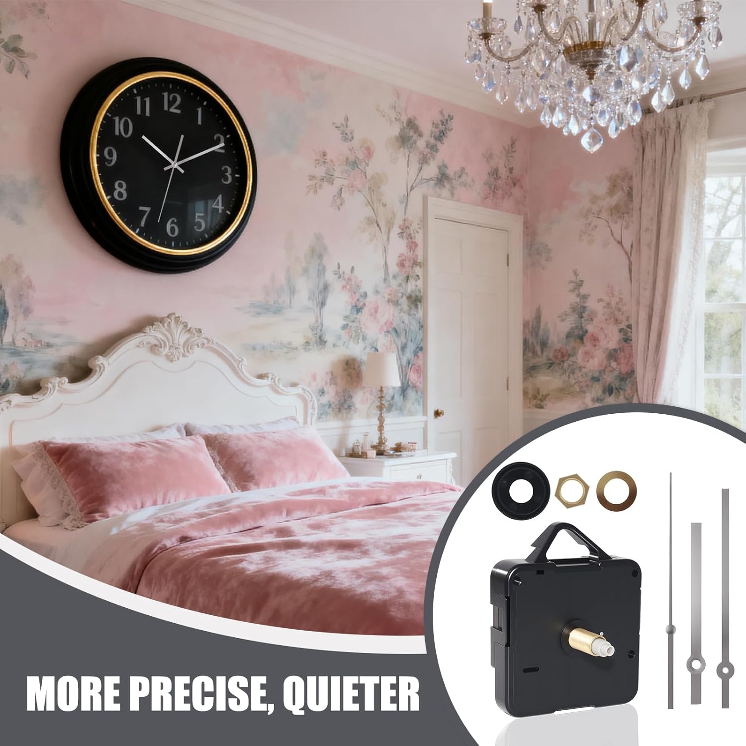 Silent Quartz Clock Mechanism Kit, High Torque Long Shaft Replacement Clock Movement for DIY Wall Clocks, Includes Clocks Hands and Quartz Movement Parts for Home and Office, Silver