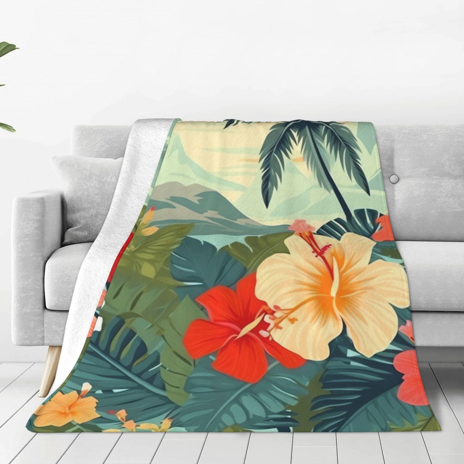 KLOPH Summer Hawaiian Throw Blanket 60"x50" Flannel Fluffy Warm Blanket for Couch, Reversible Plush Blankets for Bed, Comfy Fuzzy Blanket for Sofa, Plush Lightweight-Blankets for All Season