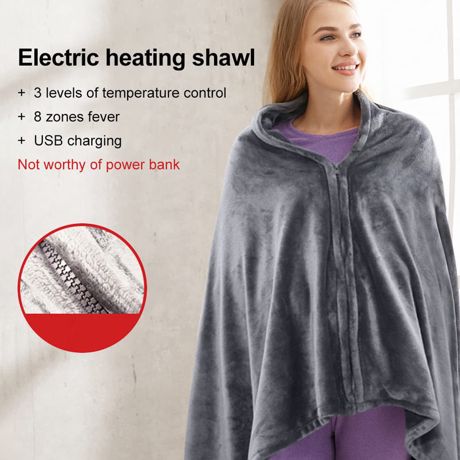 Koc Podgrzewany Elektrycznie, Koc Elektryczny 150X85 cm 5 V USB, Regulacja 3 Poziomów, Szybkie Nagrzewanie, Koce Grzewcze Z Miękkiej Tkaniny do Domu, Biura, Spacerów, Kempingu