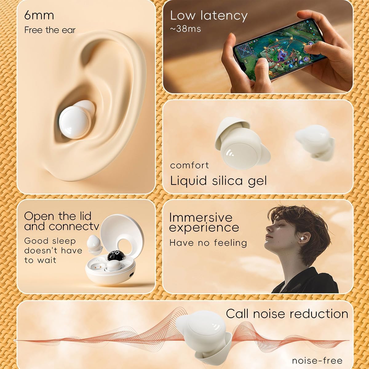 Auriculares invisibles inalámbricos Bluetooth para dormir, con cancelación de ruido, pequeños auriculares discretos para dormir, auriculares ocultos para orejas pequeñas, dormir, trabajo