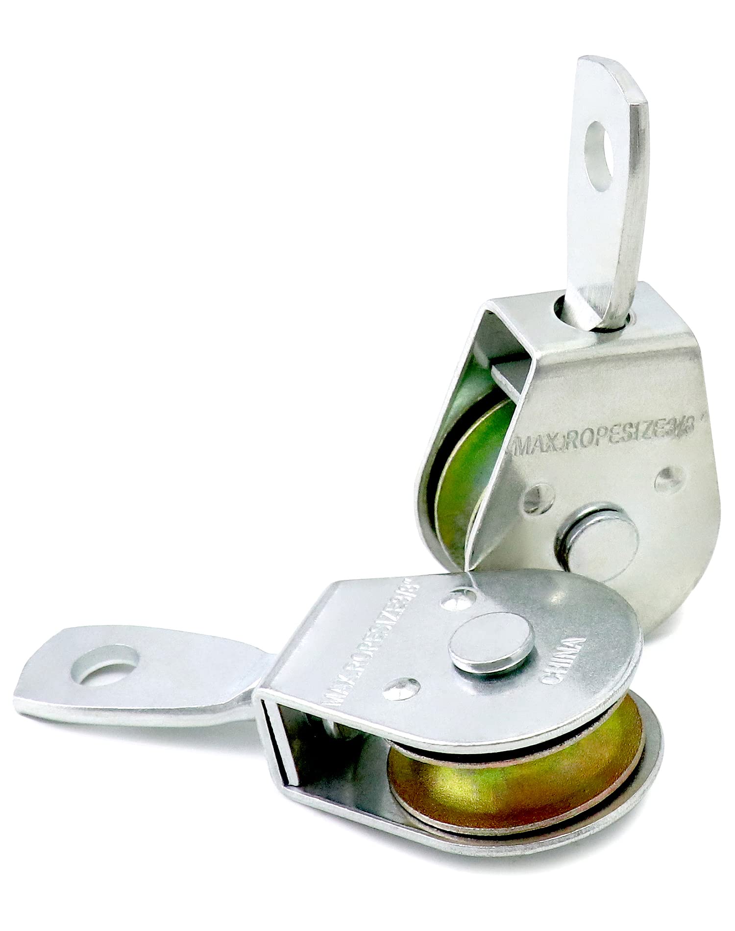 QWORK Rueda de bloque de polea individual, paquete de 8 ruedas individuales de hierro chapado en zinc resistente, bloque de polea de cuerda de elevación giratorio de 360 grados, capacidad de carga de