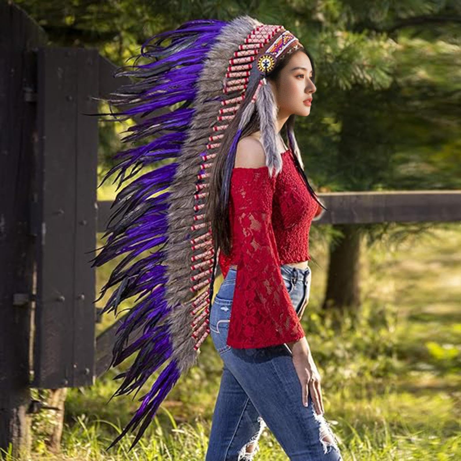Indio Sombrero Plumas Artificiales Cinta Tela Tradicional Accesorio para Fiestas Temáticas Disfraces de Carnaval Shows de Danza Sesiones