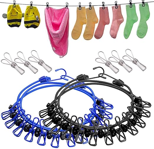 2x Einziehbare Wäscheleinen Für Camping & Reisen | Mit Haken & Saugnäpfen