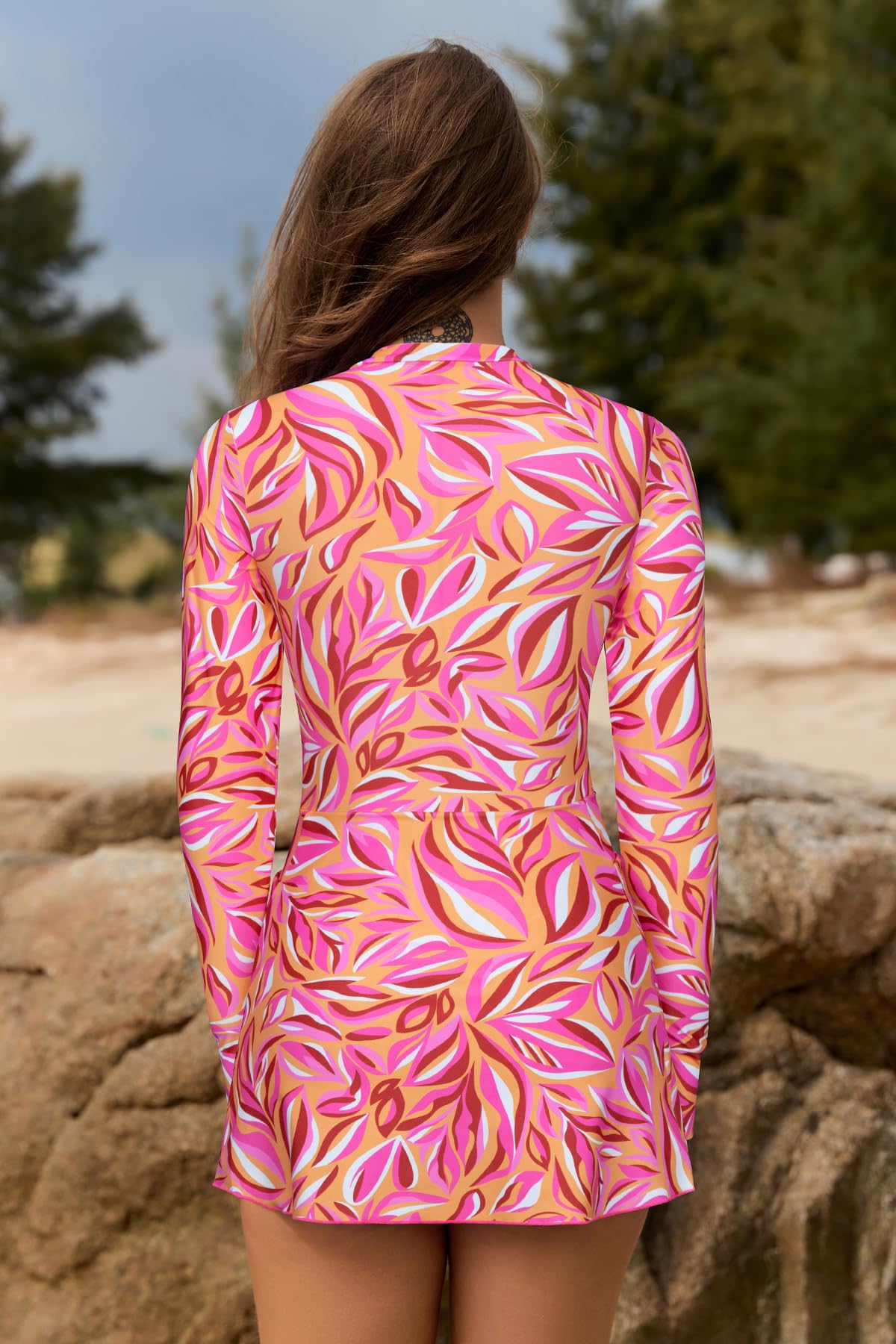 SHEKINI Costume da bagno da donna con protezione solare, a maniche lunghe, con cerniera, protezione UPF 50+, costume da bagno