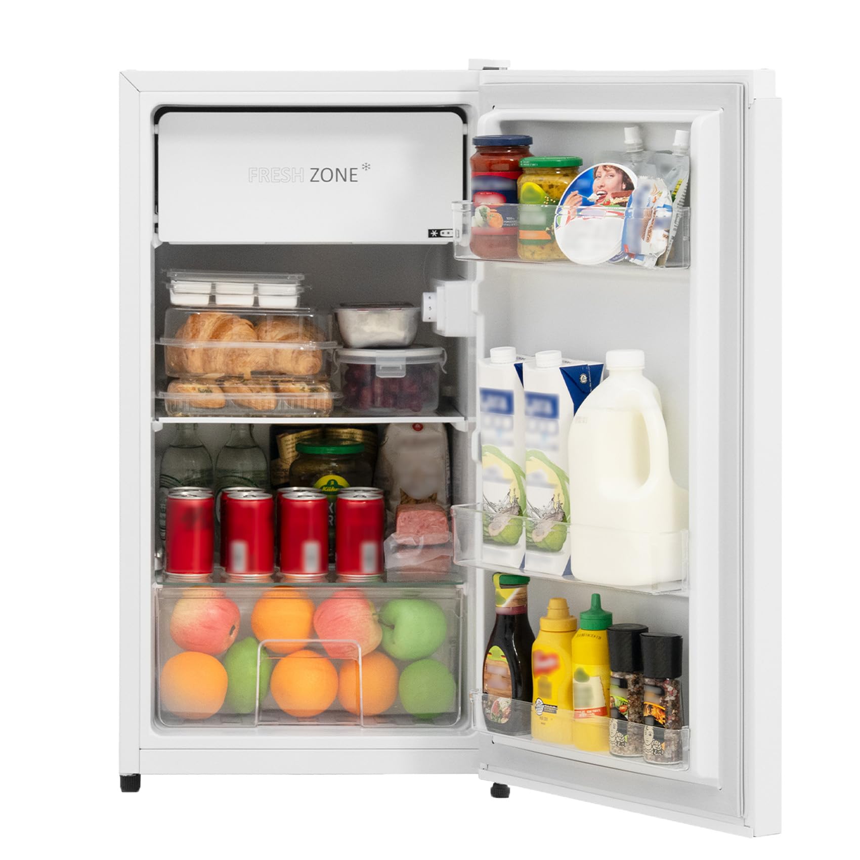 Smad Mini Frigo, 91L, Thermostat Réglable à 7 Niveaux, 2-8℃, Zone de Fraîcheur -3-0℃, Porte Réversible, Petit Frigo Silencieux pour Chambre, Hôtel, Studio, Bureau, Blanc