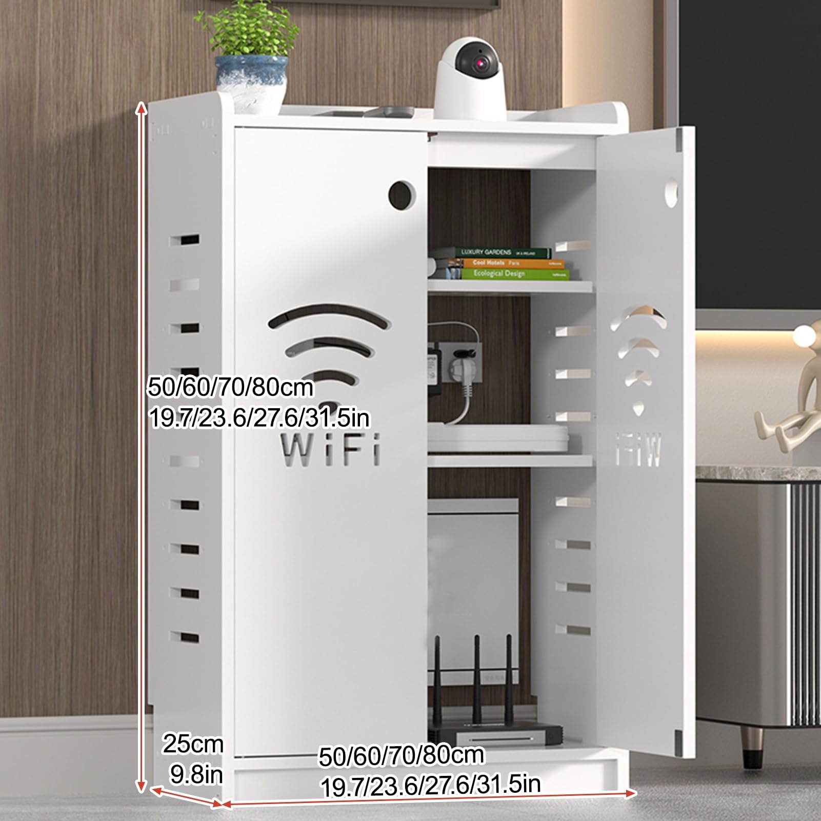 Mobiletto Portaoggetti Per Router Wifi, Cavo Archiviazione Multipla Armadio, Scatola WiFi Salvaspazio, Per Router Per La Casa, Il Soggiorno(White,50x80cm/19.7x31.5in)