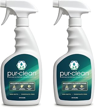 EvaClean PurClean All Purpose Cleaner Ready to Use, 2-Pack Spray Bottles 32 FL Oz. Each, Biodegradable Degreaser, For Hospitals, Hotels, Schools, Daily Use, Mop, Spray, Wash, Lemon Scent