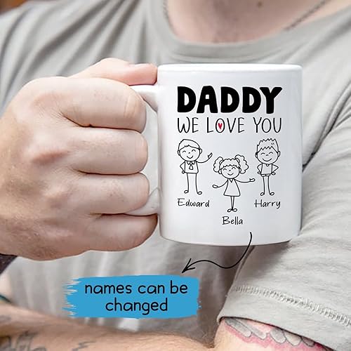 Miniatura 2 de Taza de café con texto en inglés "Daddy We Love You" con nombre para niños, taza de café personalizada para papá, taza de café personalizada