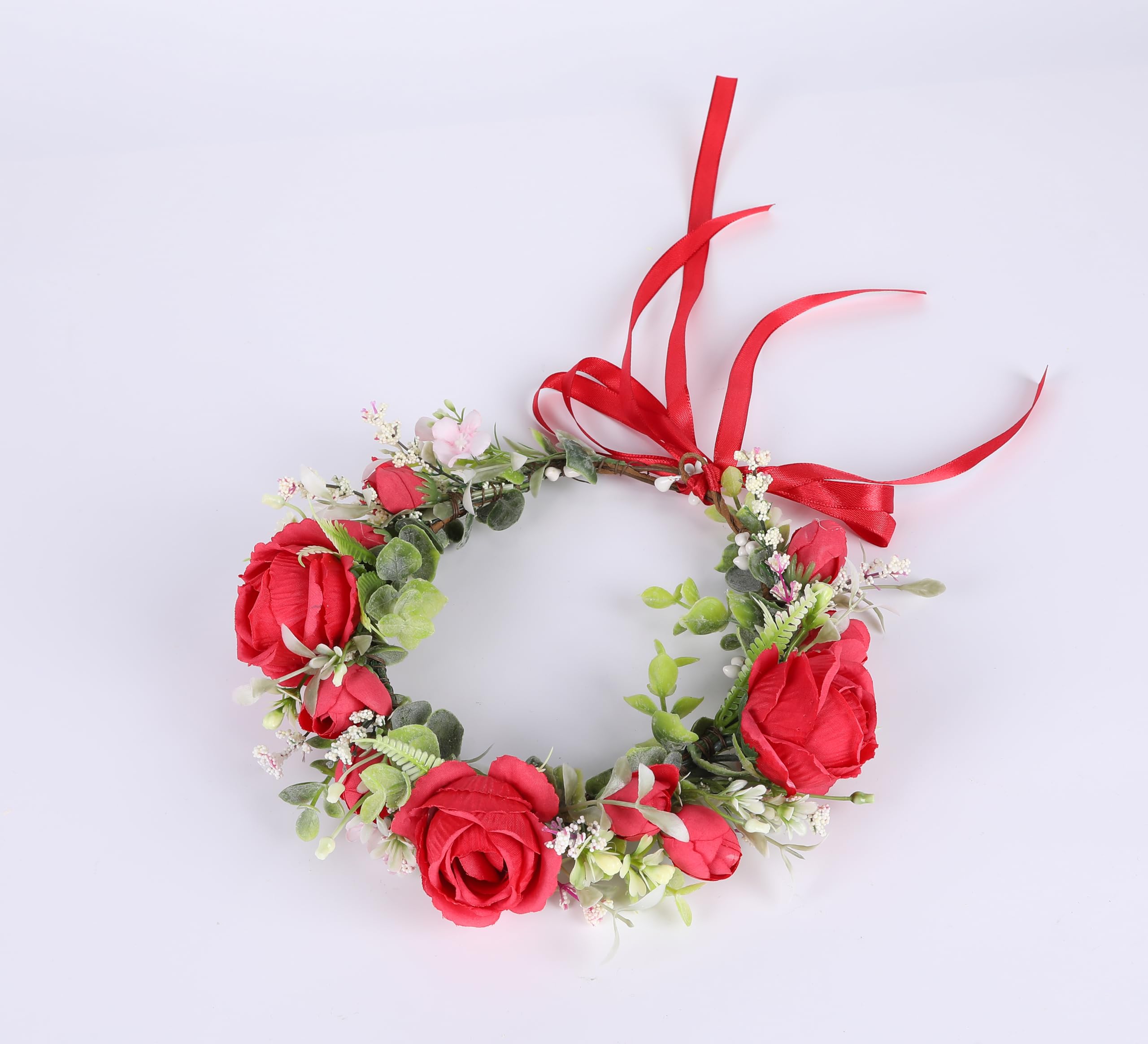 Brikuinr Bridal Floral Crown Flower Headband Hair Wreath Flower Halo Floral Headpiece Boho with Ribbon Wedding Party Festival - Image 3