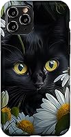 Vista 27 de iPhone 16 Black Cat with Daisies – Enchanting Floral Design Case