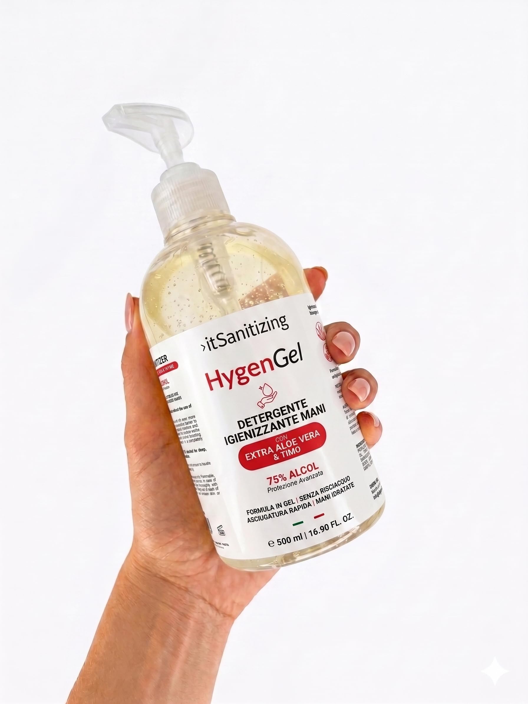 Hygen Gel Mani Disinfettante Antibatterico Alcool 75% 6 Litri - 12 Flaconi 500 ml z Aloe Vera i Tymianek
