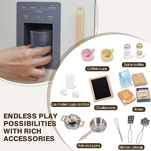 Miniatura 4 de Juego de cocina de madera para niños pequeños, juego de cocina de juguete para niñas y niños, con accesorios de cocina