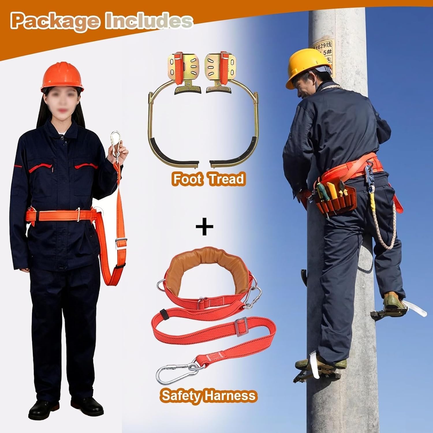 Genérico Equipo y arnés for Escalar Postes de Alambre, Hebilla pie Seguridad Acero al Carbono for hormigón, Gancho portátil for Trabajo en árboles