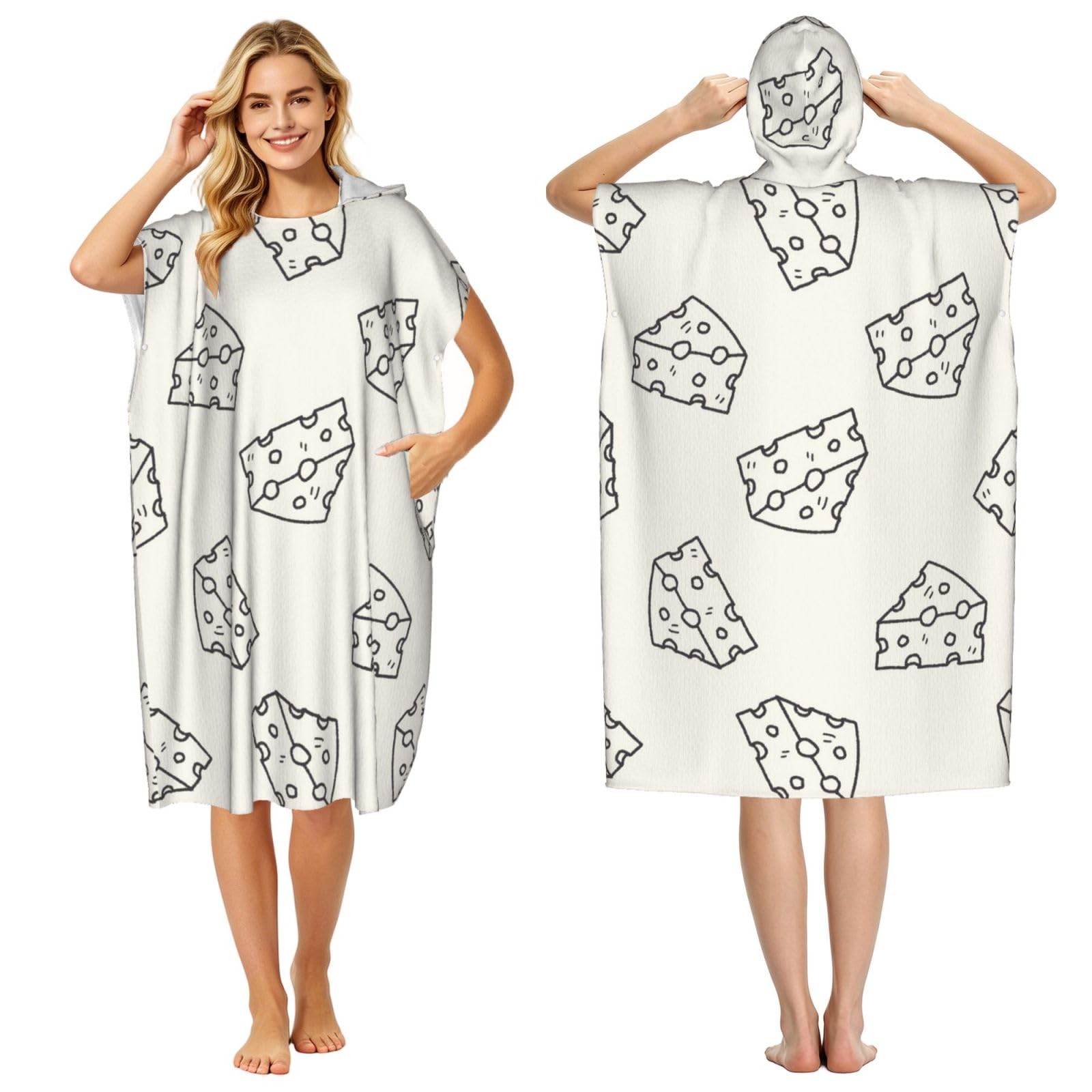 Poadnly Cheese Doodle Pattern, Adult Hooded Beach Towel 90 x 110 cm,Changing Bath Robe, Surf Poncho Towel For Women Men
