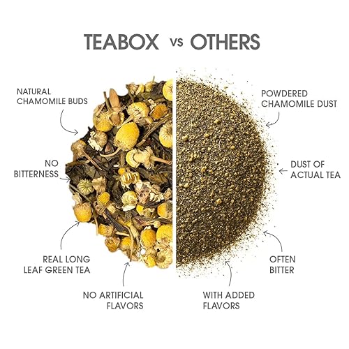 Miniatura 3 de Teabox Té verde orgánico prémium con flores de manzanilla  Té verde 100% de hoja entera del Himalaya  USDA ORGANIC  50 bolsas de té (baja en cafeína)