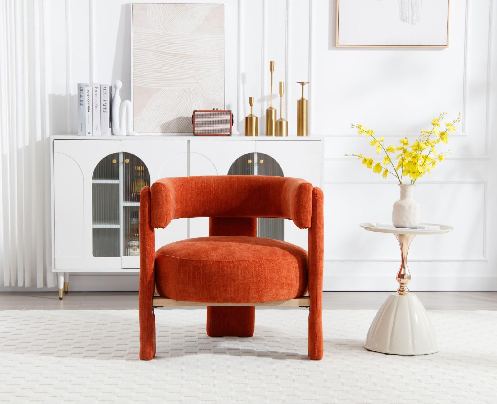 Ya-Home Fauteuil Salon en Bois Fauteuils Confortable avec Coussins Epais Fauteuil en Chenille pour Chambre/Salon, Orange