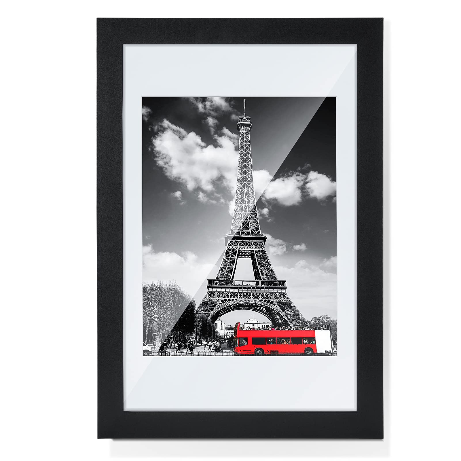 TWING 11x17 Poster Frame Black Solid Wood HD Plexiglass with Mat Display 9x15 Poster Frame with Mat or 11x17 Photo Without Mat Wall Mounting Photo Frame