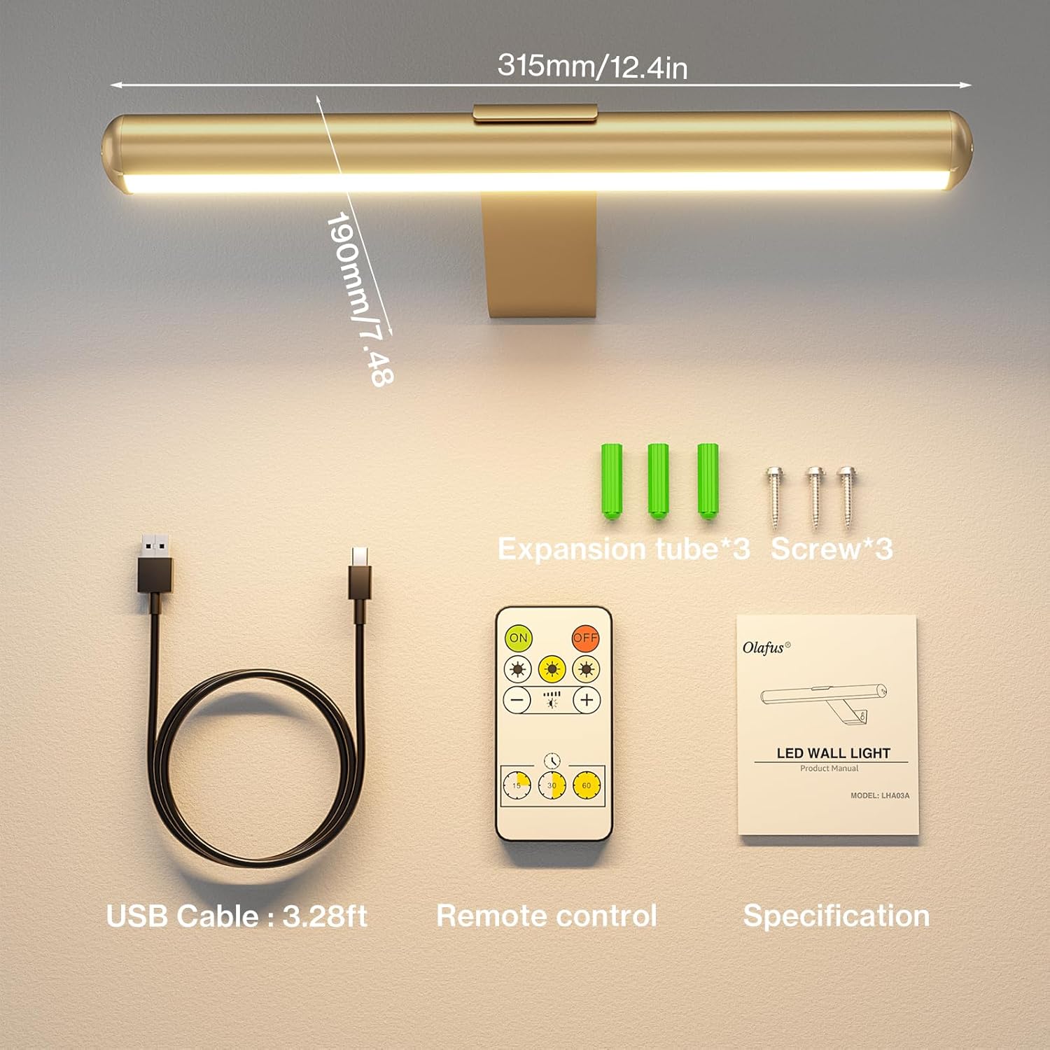 Olafus Luz de imagen inalámbrica recargable con pilas, lámpara de pintura con control remoto con tubo extraíble, infinitamente regulable,
