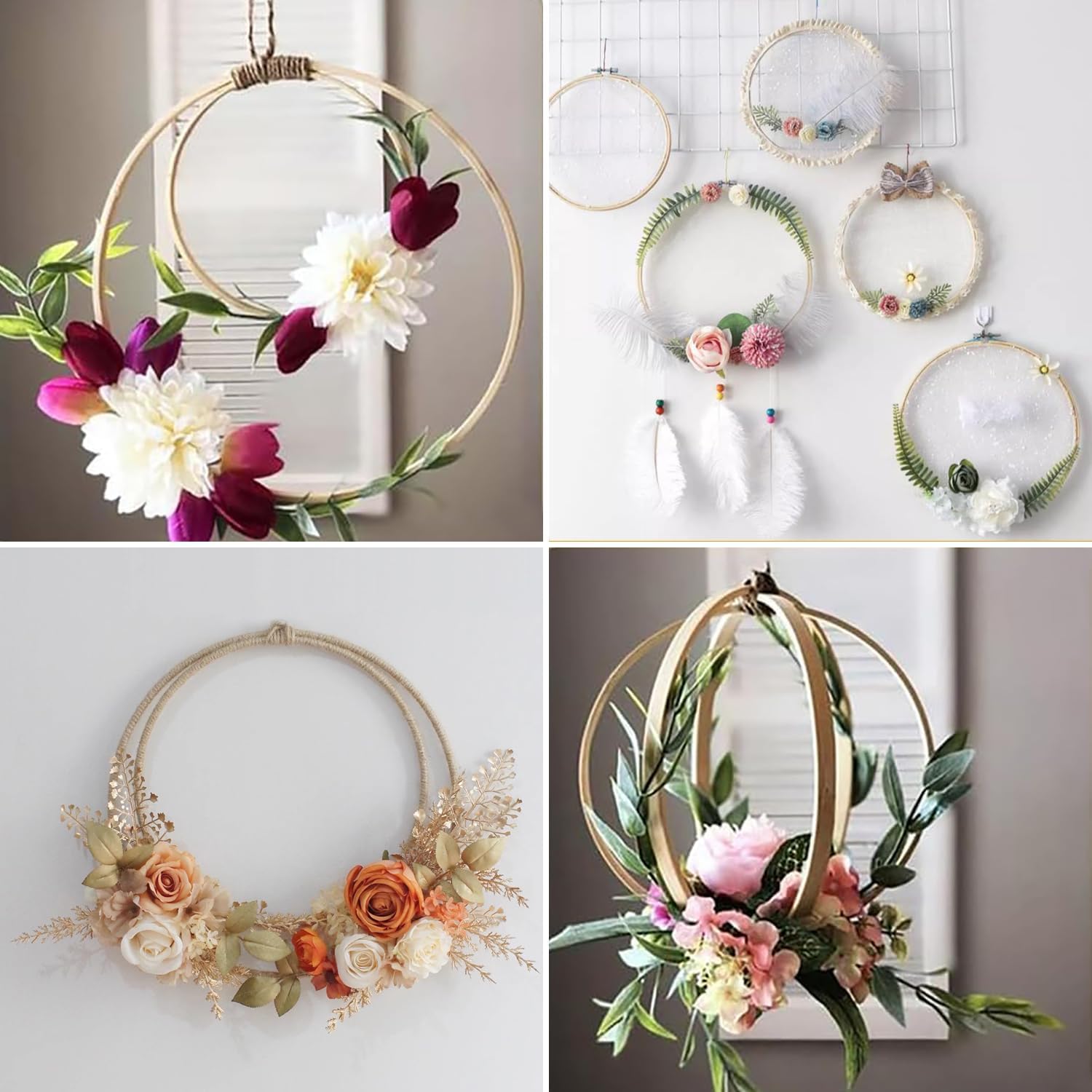 Bhina 24 Pezzi Anelli a Cerchio in Legno di Bambù, Floreali di Corona in Bambu, Dream Catcher Cerchio Rotondo in Legno, per Bricolage,Macramè,Ghirlande Nuziali,Artigianato da Appendere,8Misure,8-26cm