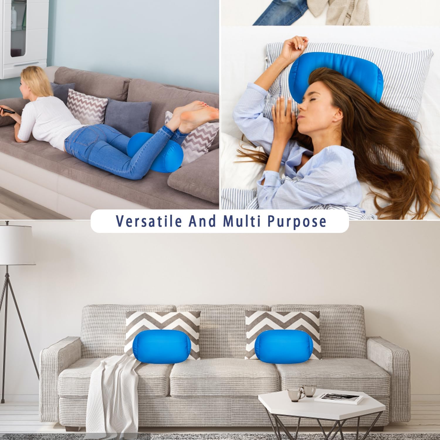 Squishy Microbead Bean Neck Pillow 2Pcs Bolster Tube Body Pillow for Sleeping Smooth Cool Touch Fabric Neck & Back Support Throw Travel Pillow Fun Colors (Sky Blue 2Pcs) - Image 8