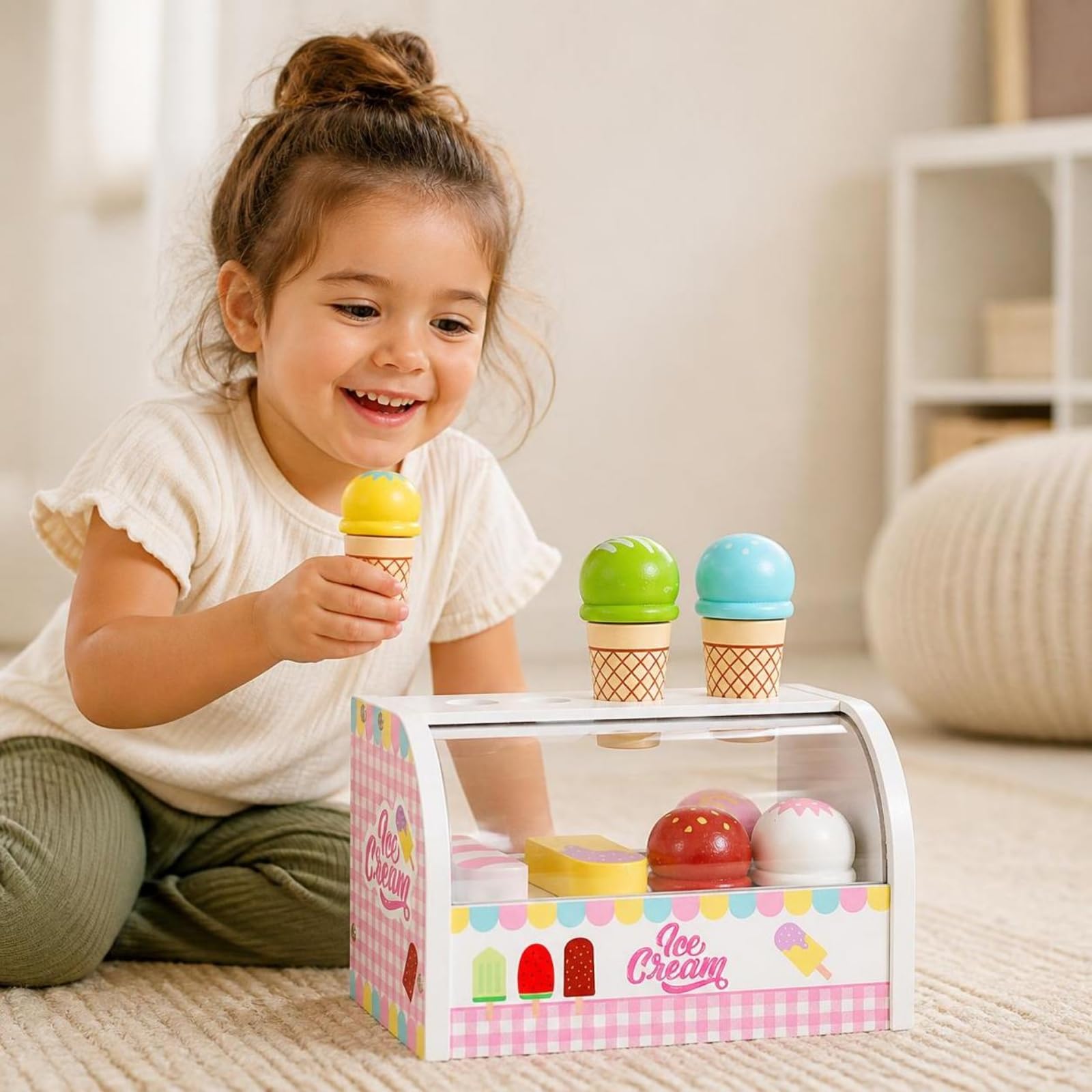 Abgerundete Kanten Eisdiele aus | Eisladen aus, pädagogisches Rollenspielzeug, Eisdiele mit Eisstand, für Garten,