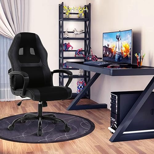 Silla de juegos, silla ergonómica de cuero con respaldo alto y soporte lumbar y reposacabezas para juegos de oficina, silla de escritorio giratoria