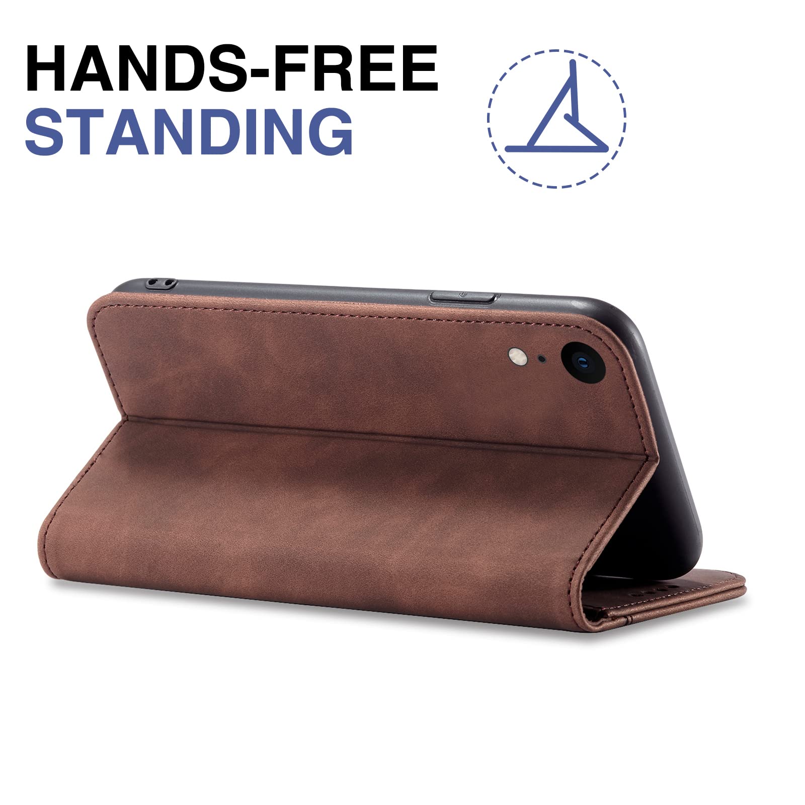 SONWO Cover Portafoglio In Pelle PU Per IPhone XR – Con Slot Carte E Portamonete, Supporto Per Video, Chiusura Magnetica, Marrone - 3