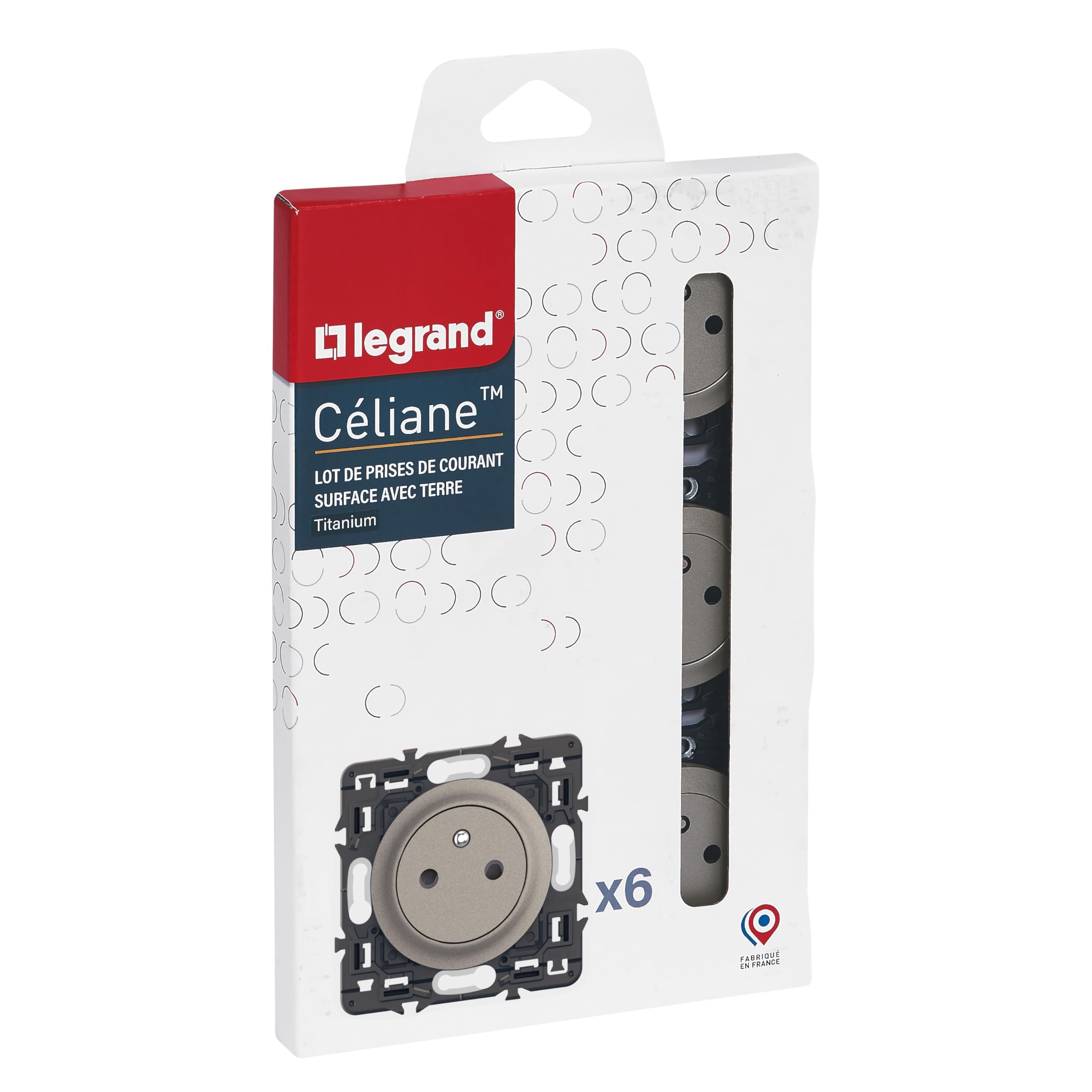 LEGRAND - Presa elettrica da parete con superficie di terra celiana - Presa a filo con base retrattile - Titanio - Completare con piastre di finitura - Confezione da 6