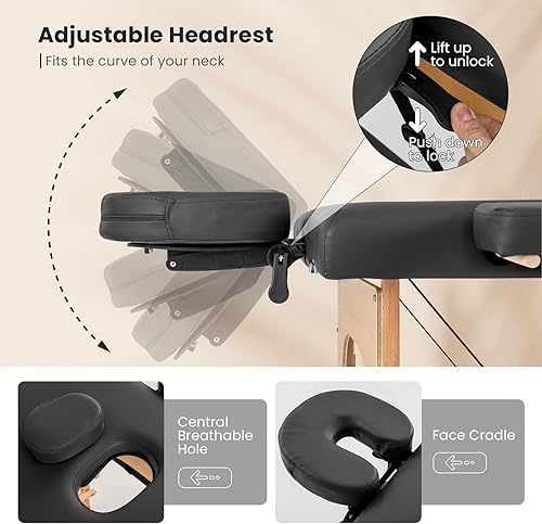 Miniatura 3 de Giantex Mesa de masaje, cama de masaje portátil con funda de transporte, 2 secciones de salón de spa, cama de tatuaje de cuidado facial, altura