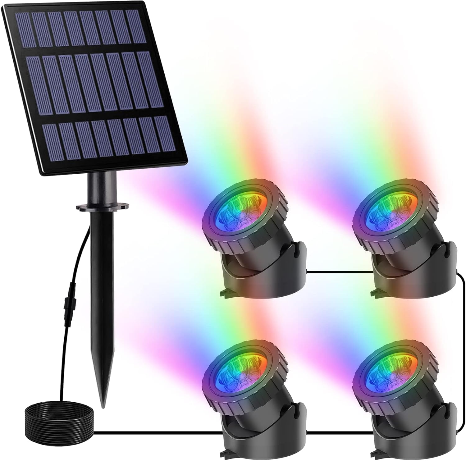 NATPOW Solar Pond Lights, Submersible Pond Light with 4 Lamps Landscape Spotlight Underwater Lights IP68 Waterproof Amphibious Lighting Light for Pool Garden,Outdoor(Long Press 3S to Turn on)