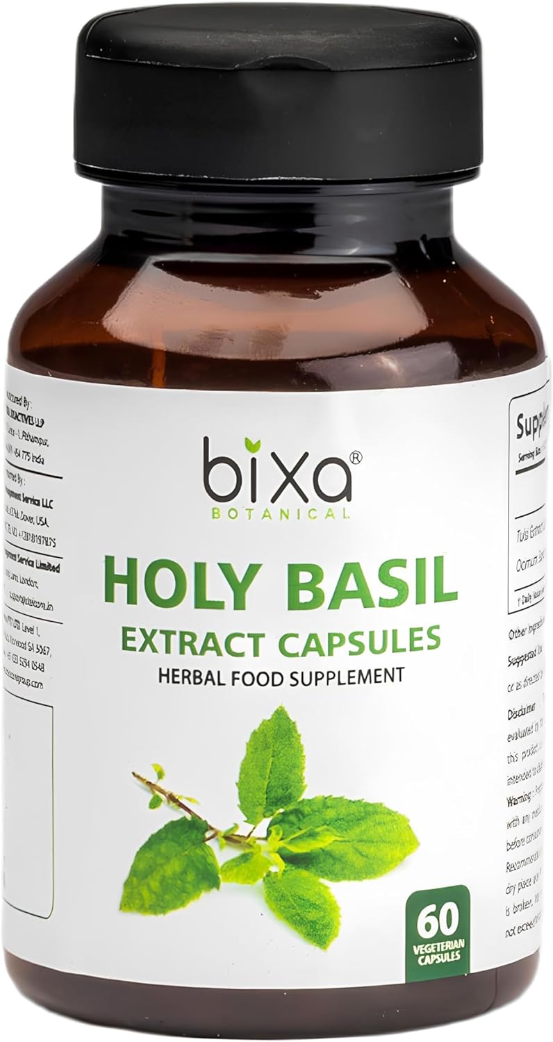 Bixa Botanical Holy Basil Extract (Tulsi Leaves) -60 Veg Capsules (450mg) |Herbal Supplement Detox & Immunity.
