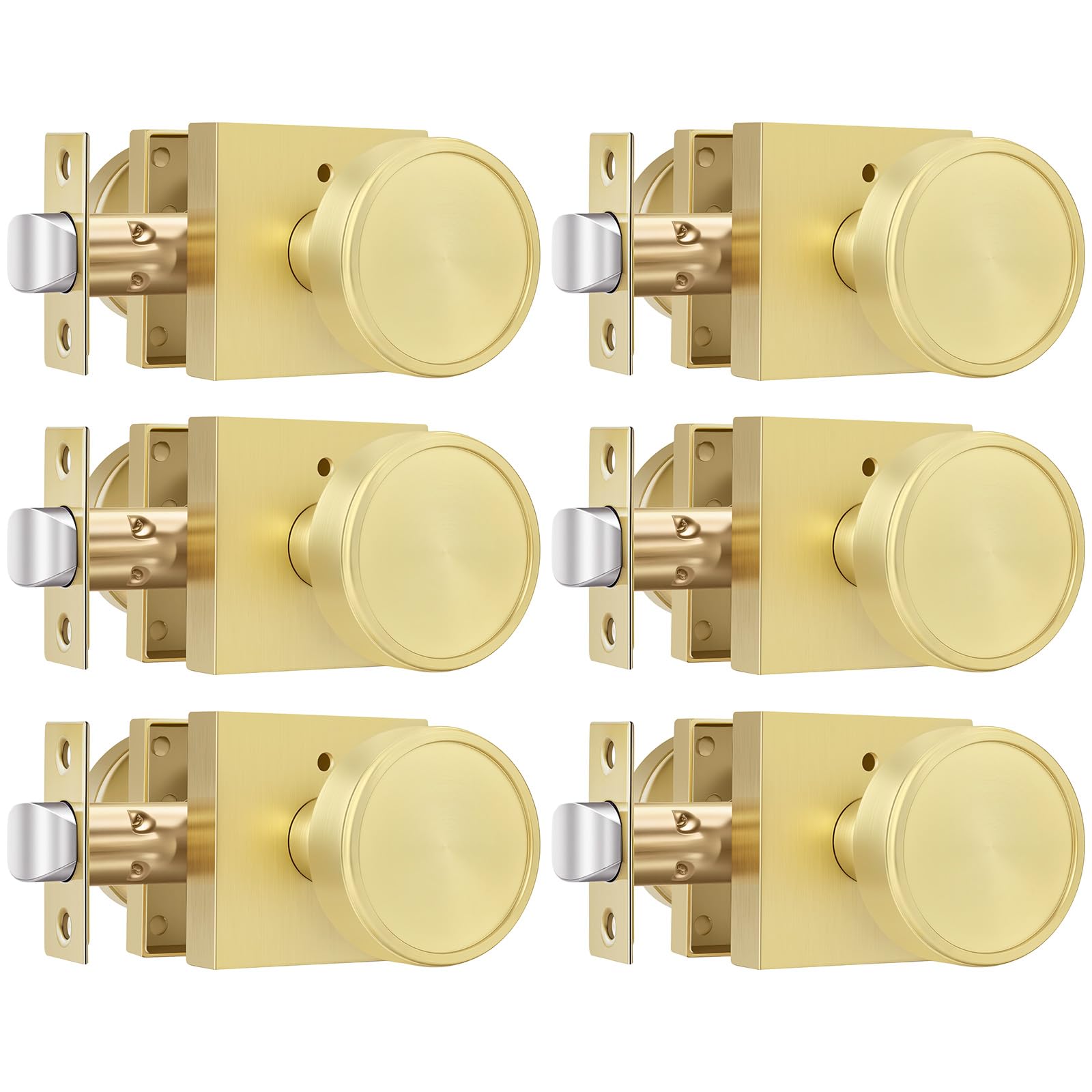 Brushed Gold Door Knobs - 6 Pack Privacy Knobs -1