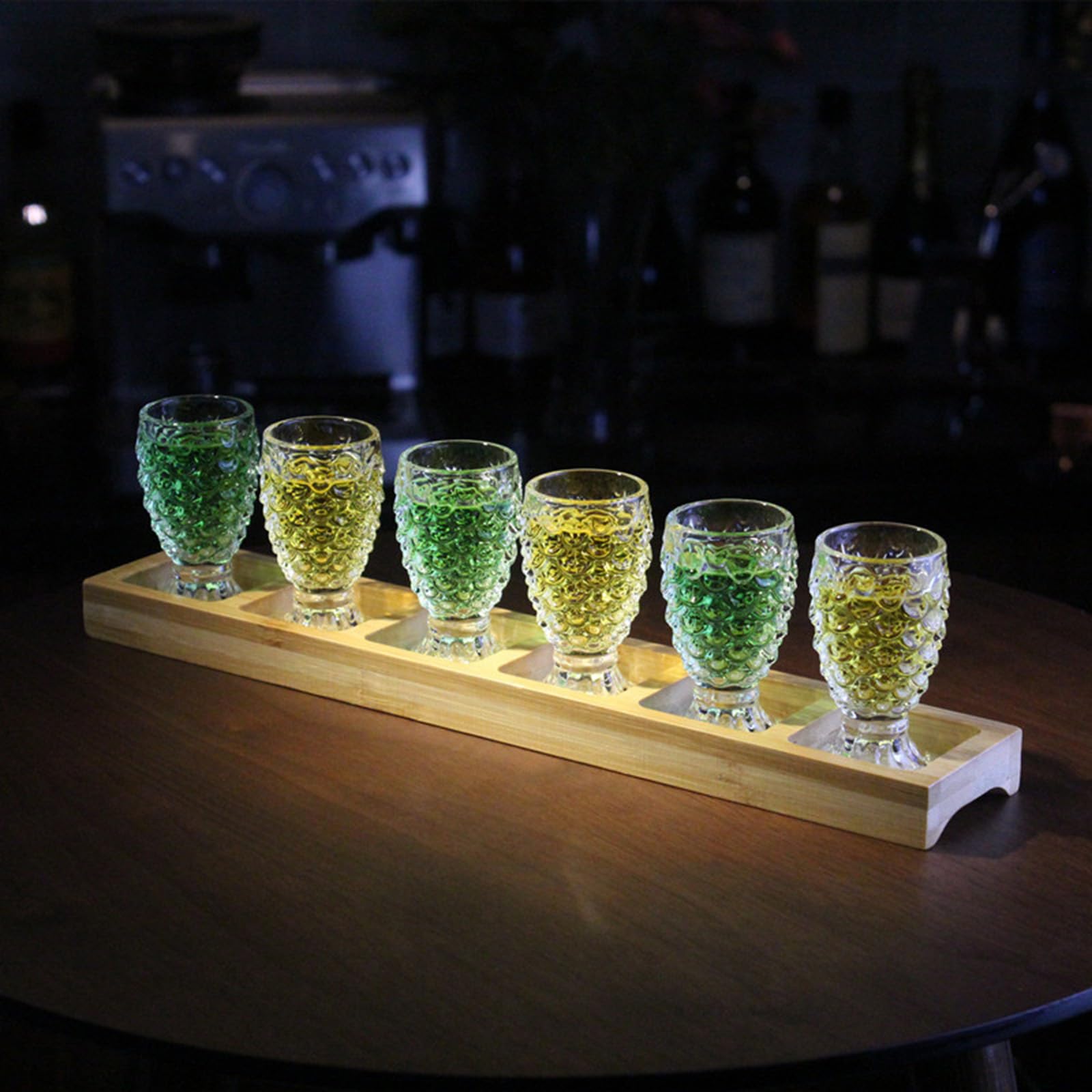 Vasos de chupito pequeños, 6 unidades con bandeja de madera para whisky, tequila, licores y fiestas