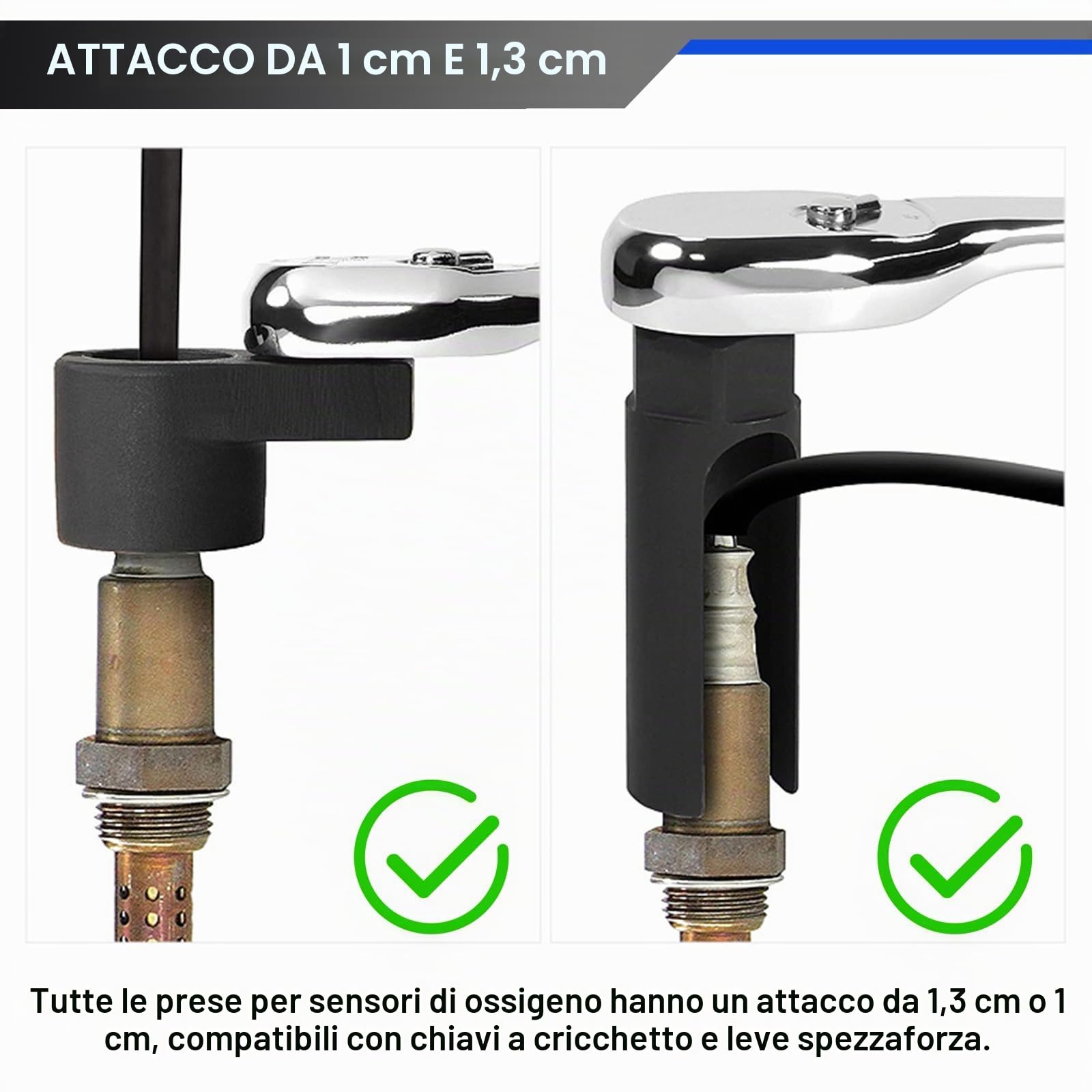 FreeTec 7 Pezzi Set di Chiave Sonda Lambda, 22mm 27mm 29mm Bussole Sensori di Ossigeno O2, 1/2" 3/8" Set Chiave per Smontare Sonda Lambda delle Auto