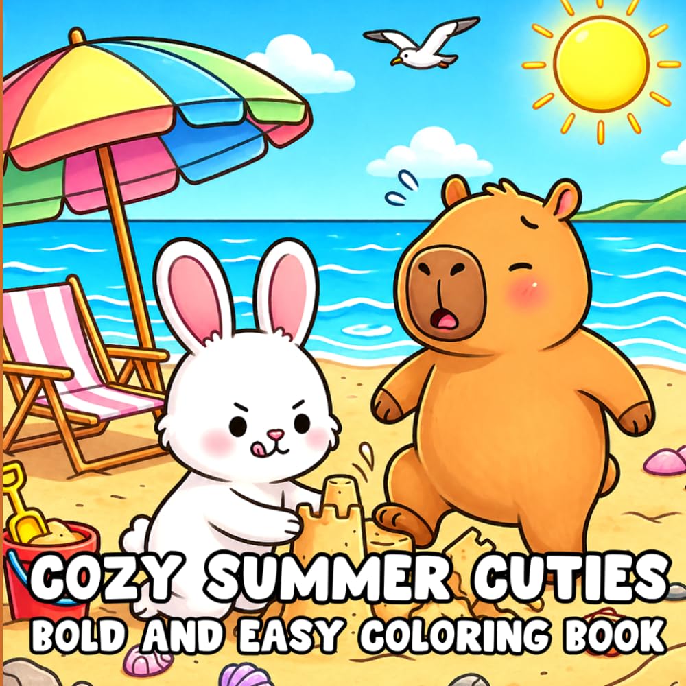 Cozy Summer Cuties Bold & Easy Coloring Book: 50 Simple and Fun Summer-Themed Designs for Kids, Teens, and Adults
