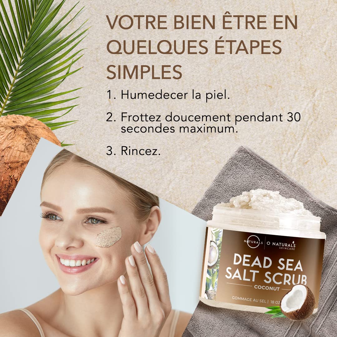 O Naturals 500 g Gommage ultra-hydratant à la noix de coco et au sel de la mer Morte - Gommage Exfoliant lissant pour le corps