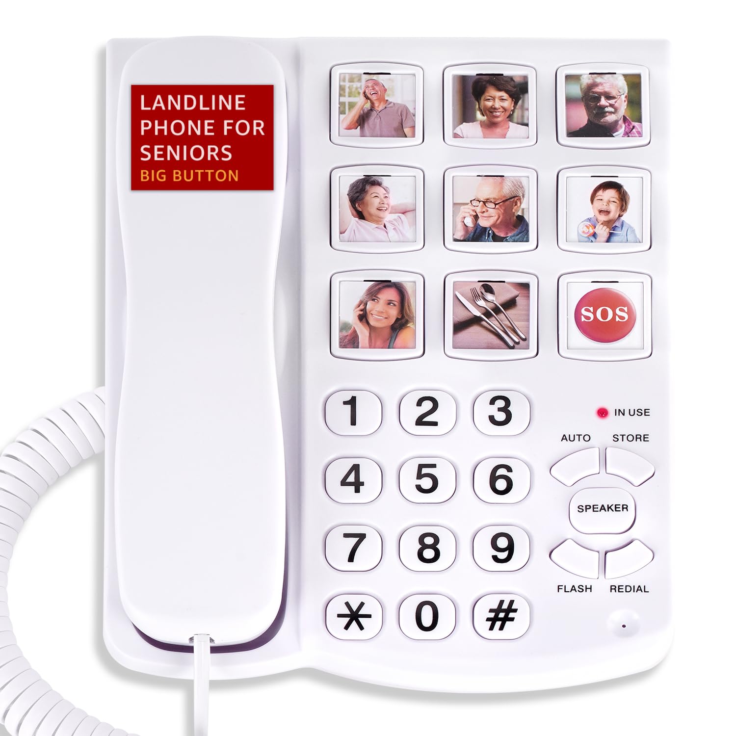 Uvital Teléfonos fijos con cable para ancianos, teléfono de botón grande para el hogar/hotel/oficina, teléfono de escritorio con marcación rápida de un solo toque, manos libres, control de volumen y