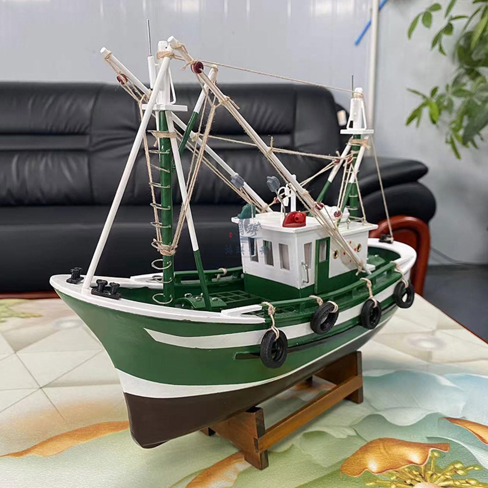 YLME Adorno De Barco Pesquero Modelo Terminado De Barco Pesquero Simulado Modelo De Barco Pesquero Americano De Madera Hecho A Mano para Oficina, Sala De Estar, Hogar, Regalo De Recuerdo,Rojo