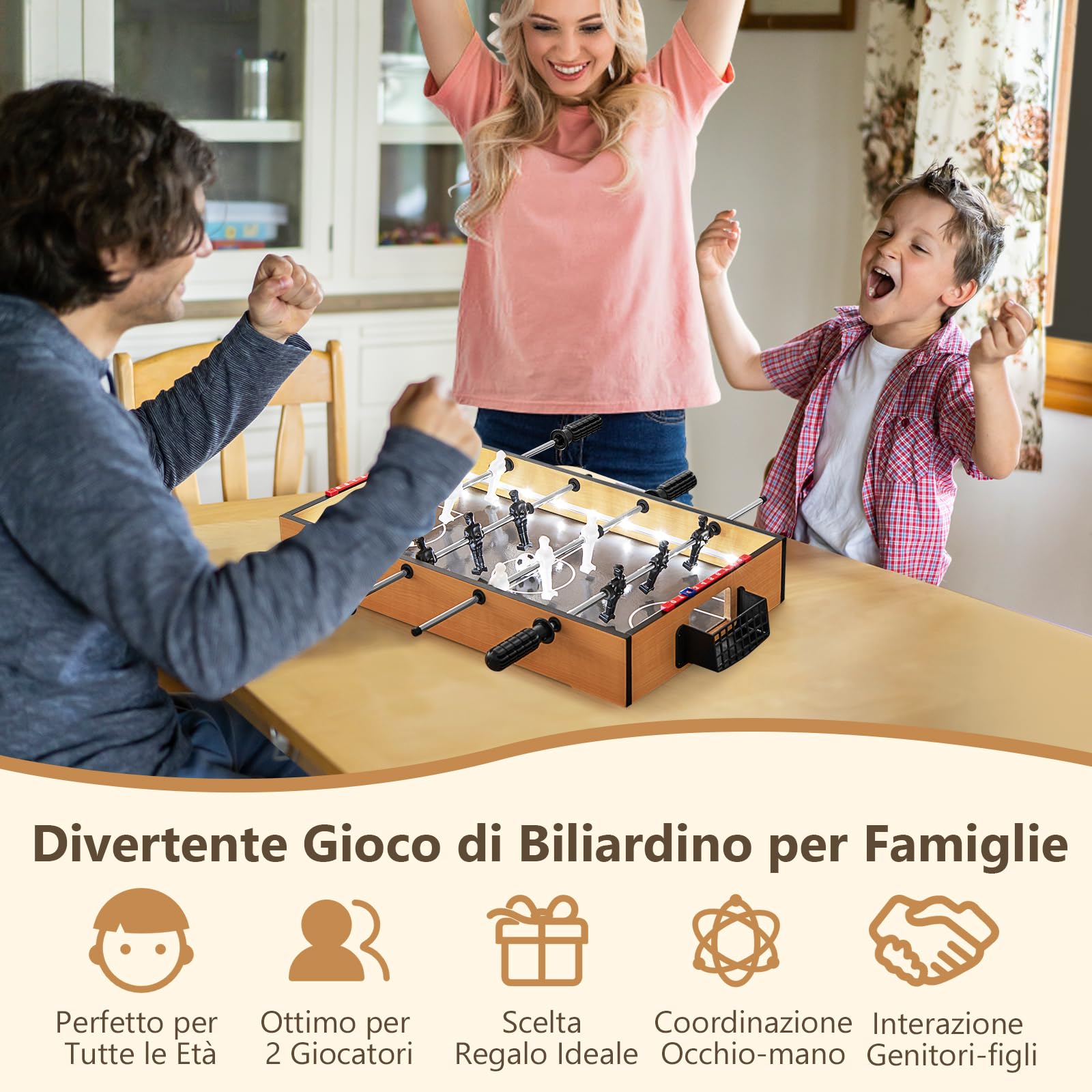 RELAX4LIFE Mini Calcio Balilla con 4 Aste, Segnapunti e 2 Palline, per Bambini e Adulti, per Feste