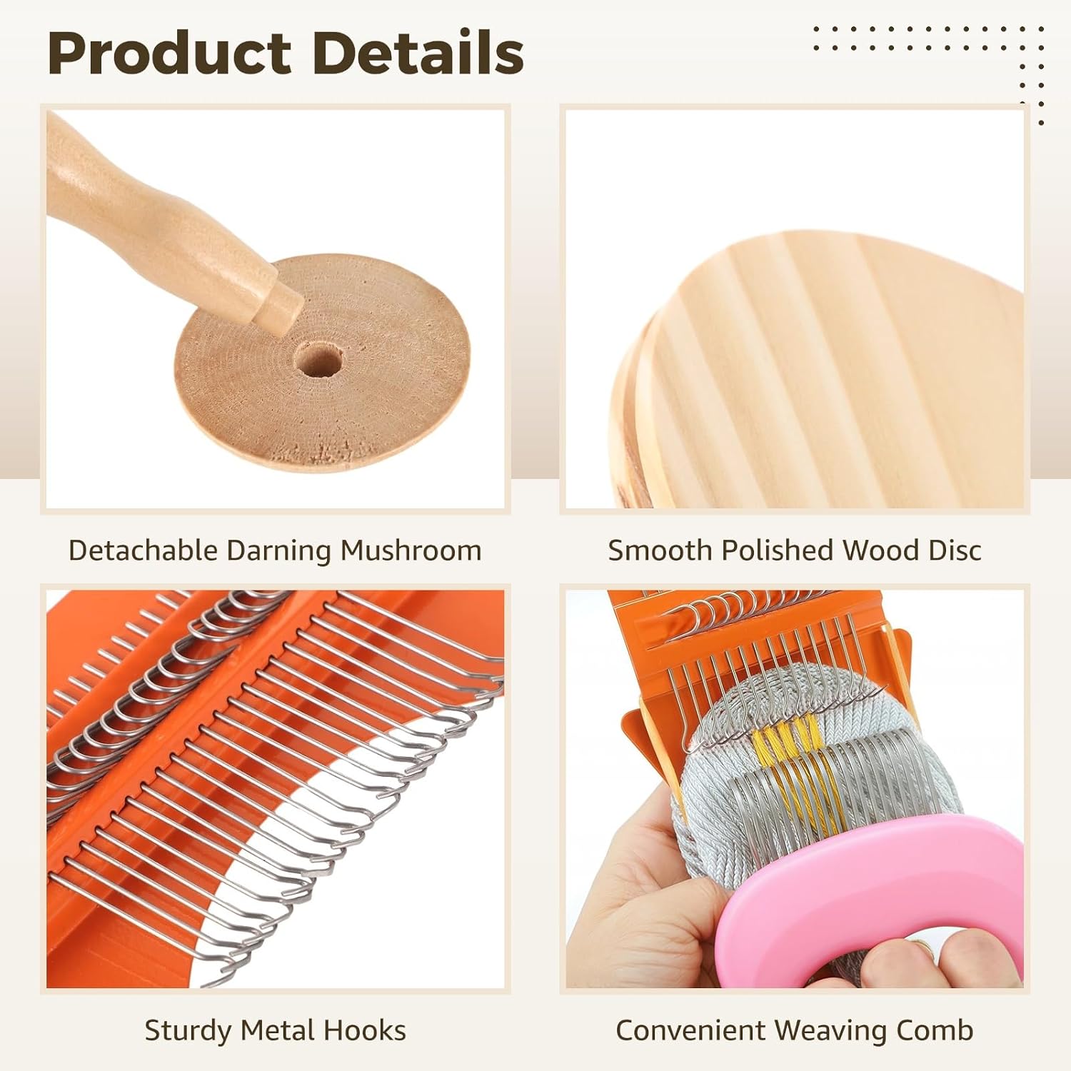 Speedweave Darning Kit with 21 Hooks, Mini Wooden, Darning Egg, Mushroom, and Weaving Tools