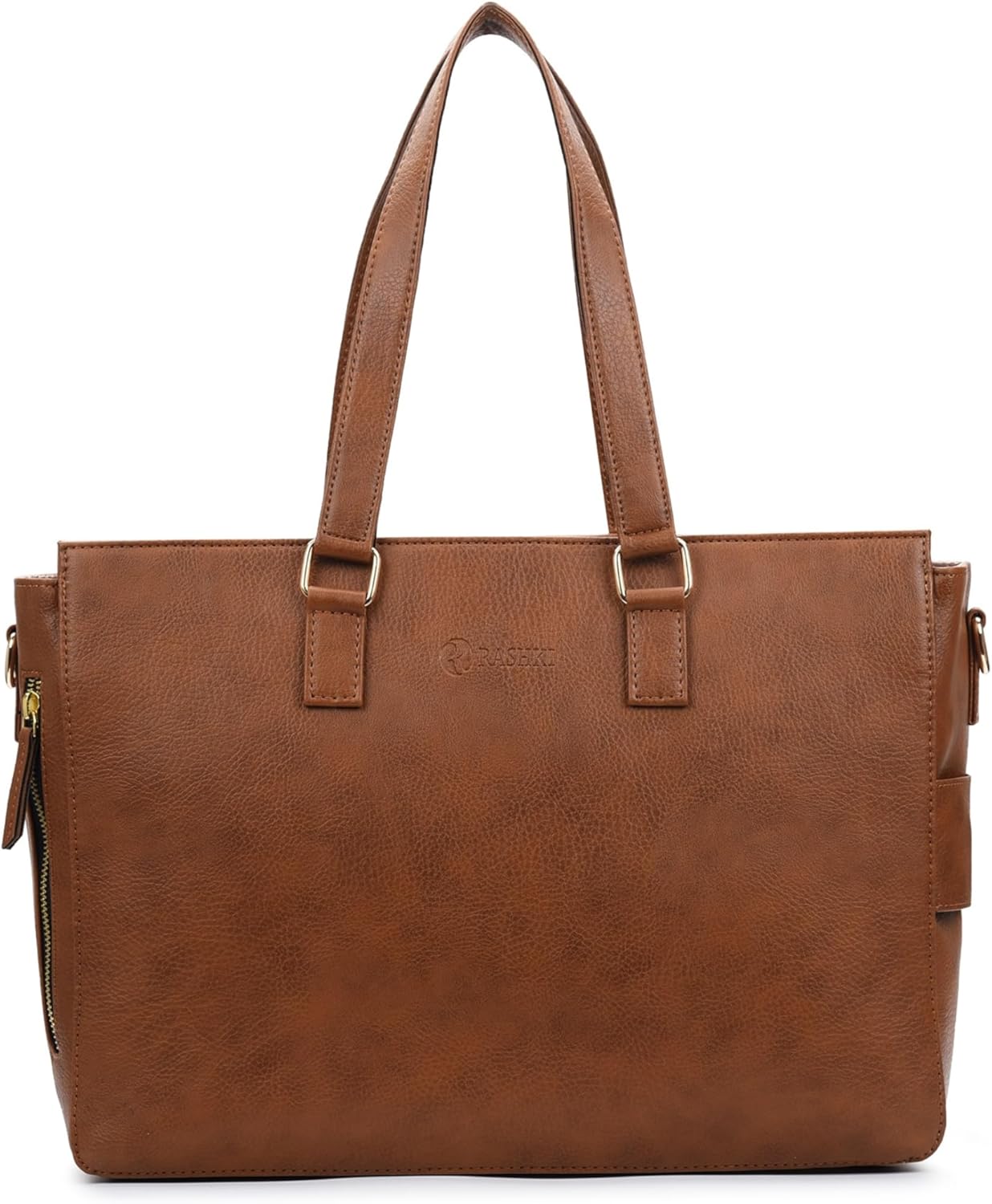 TERO - 15.6 Inch Laptop Tote Bag for Women | Vegan Leather Work & Travel Handbag | Spacious, Stylish & Durable | Detachable Laptop Sleeve | Professional Office Bag (Tan)