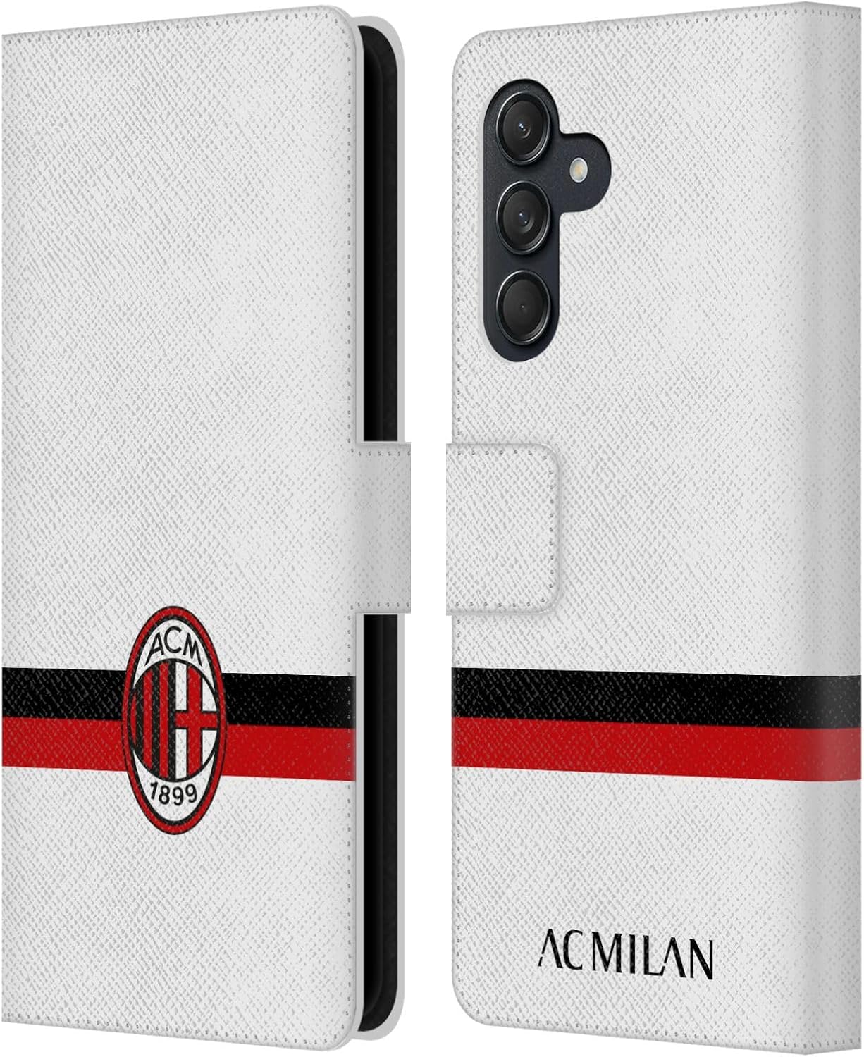 Head Case Designs Officially Licensed AC Milan White Crest Leather Wallet Case Compatible with Samsung Galaxy M55 5G