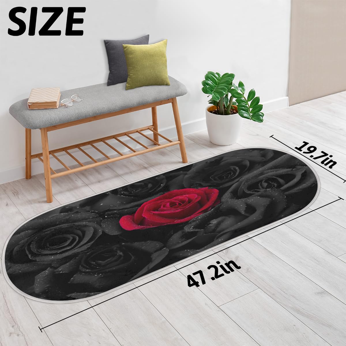 TropicalLife Róże dywanik mata 50 x 120 cm, czarne czerwone róże długie włosy pogrubione dywaniki do pokoju kuchni domu łazienki wewnątrz antypoślizgowa mata podłogowa dywaniki