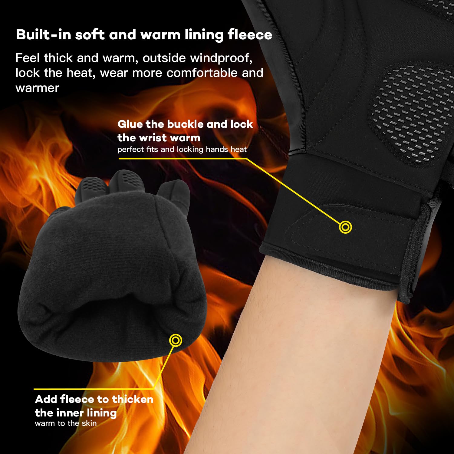 Vilico Guanti invernali da uomo, impermeabili, touch screen, in pile, caldi e termici, per ciclismo, moto, sci