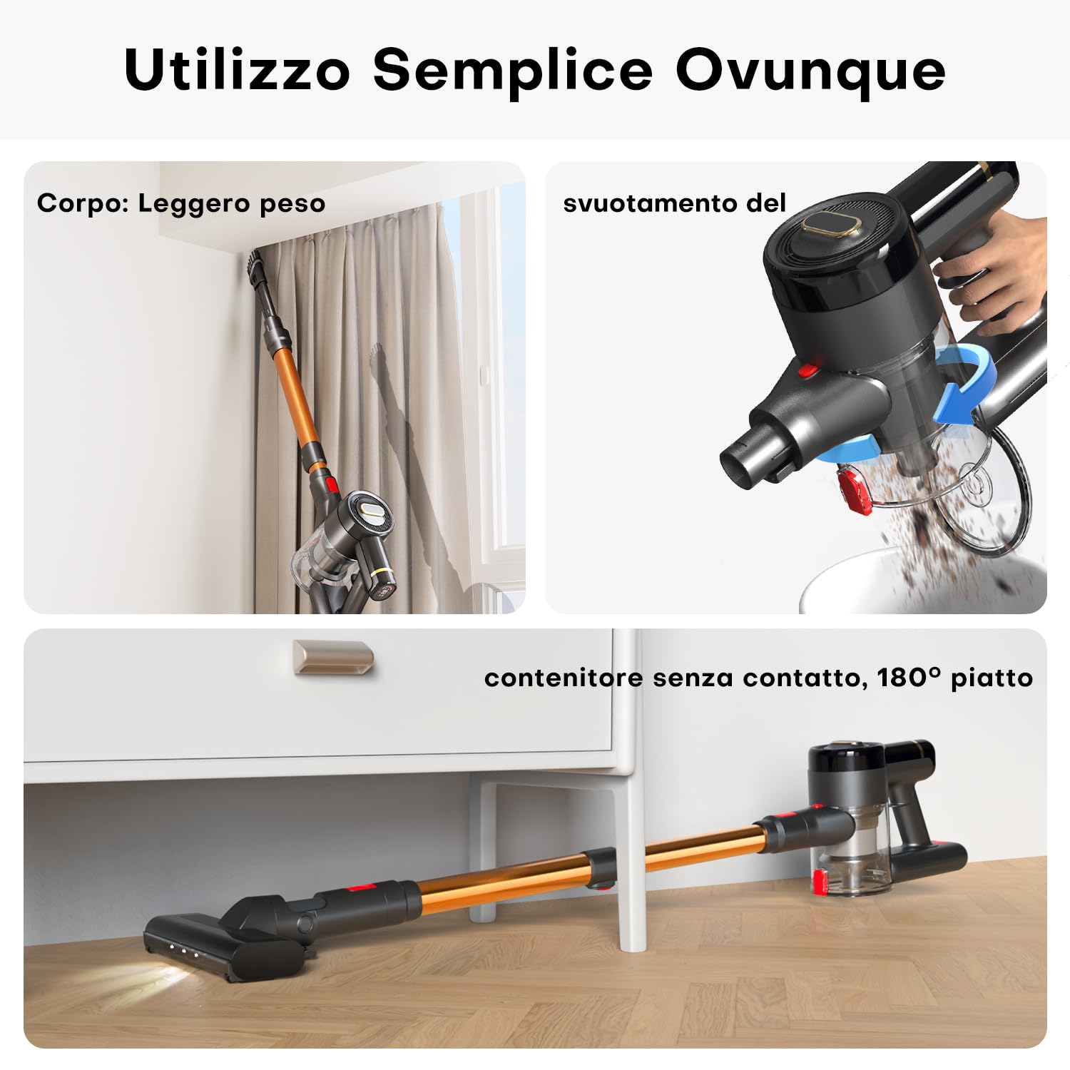 GOAMGE Aspirapolvere Senza Filo, 300W/30KPa/40Min, Display LED, Filtrazione a 5 Stadi, Spazzola Anti-Intrico, Modalità ECO, per Pelo di Animale, Pavimenti Duri e Tappeti