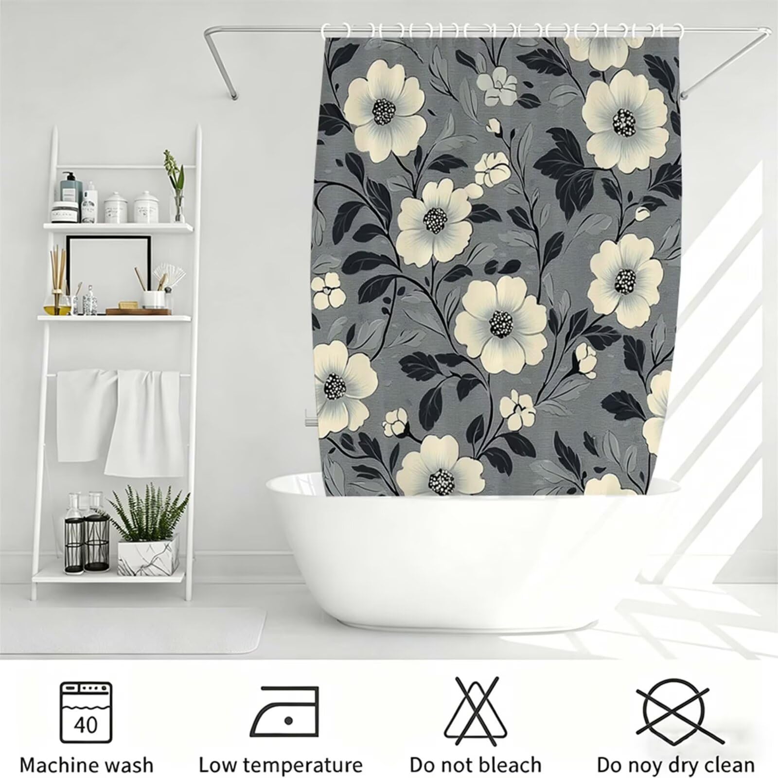 grigio Tenda Doccia 180x240cm, Tenda per Doccia Tessuto Poliestere Impermeabile Asciugatura Rapida con 12 Anelli, Tende Finestra Bagno e Vasca Pieghevole per Angolare Casa Shower Curtain Retro J-650