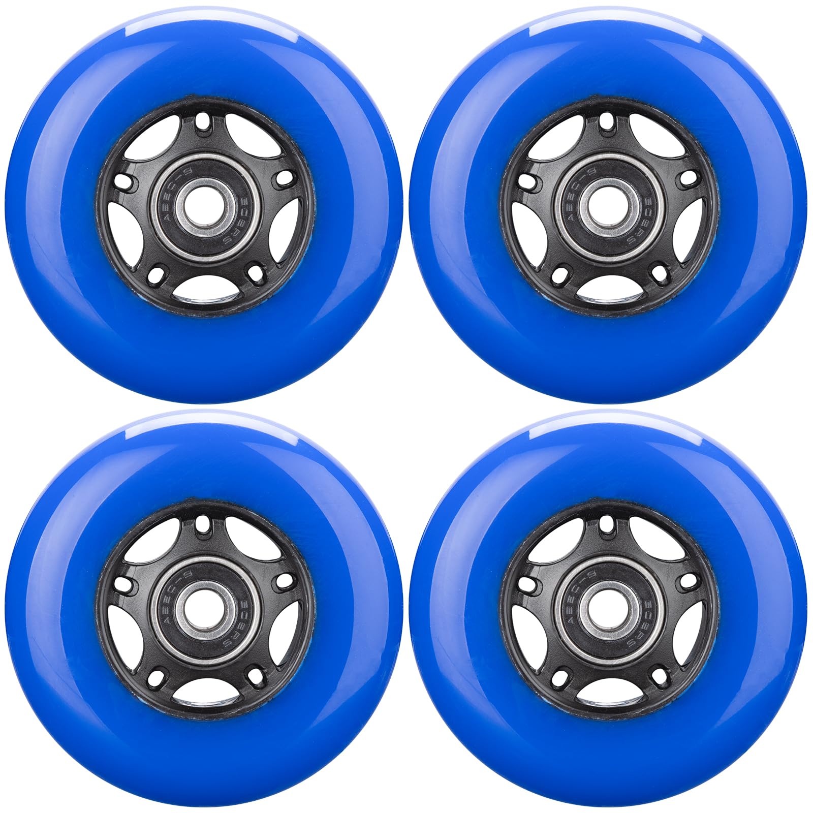 WHEELCOME Inline Skate Wheels with Bearings ABEC-9 and Floating Spacers for Blades Roller Hockey Skates, 85A Indoor & Outdoor, 64mm/70mm/72mm/76mm/80mm Dia, 4-Pack (Blue, 64mm)