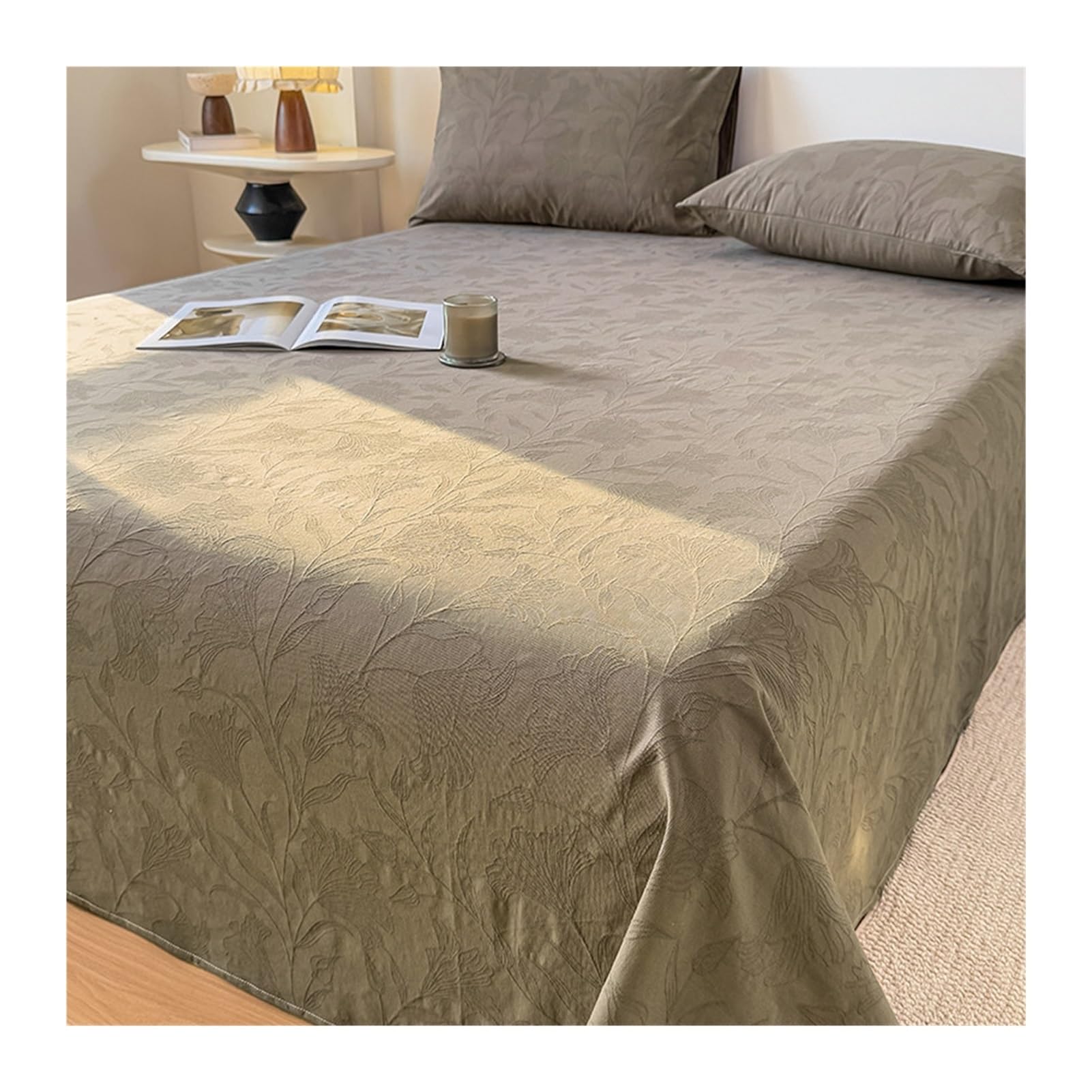 GBHMJU 100% Cotton Thick Flat Sheet Twin Full Queen Jacquard Machine Washable Breathable Top Sheet(Brown A,230x250cm)
