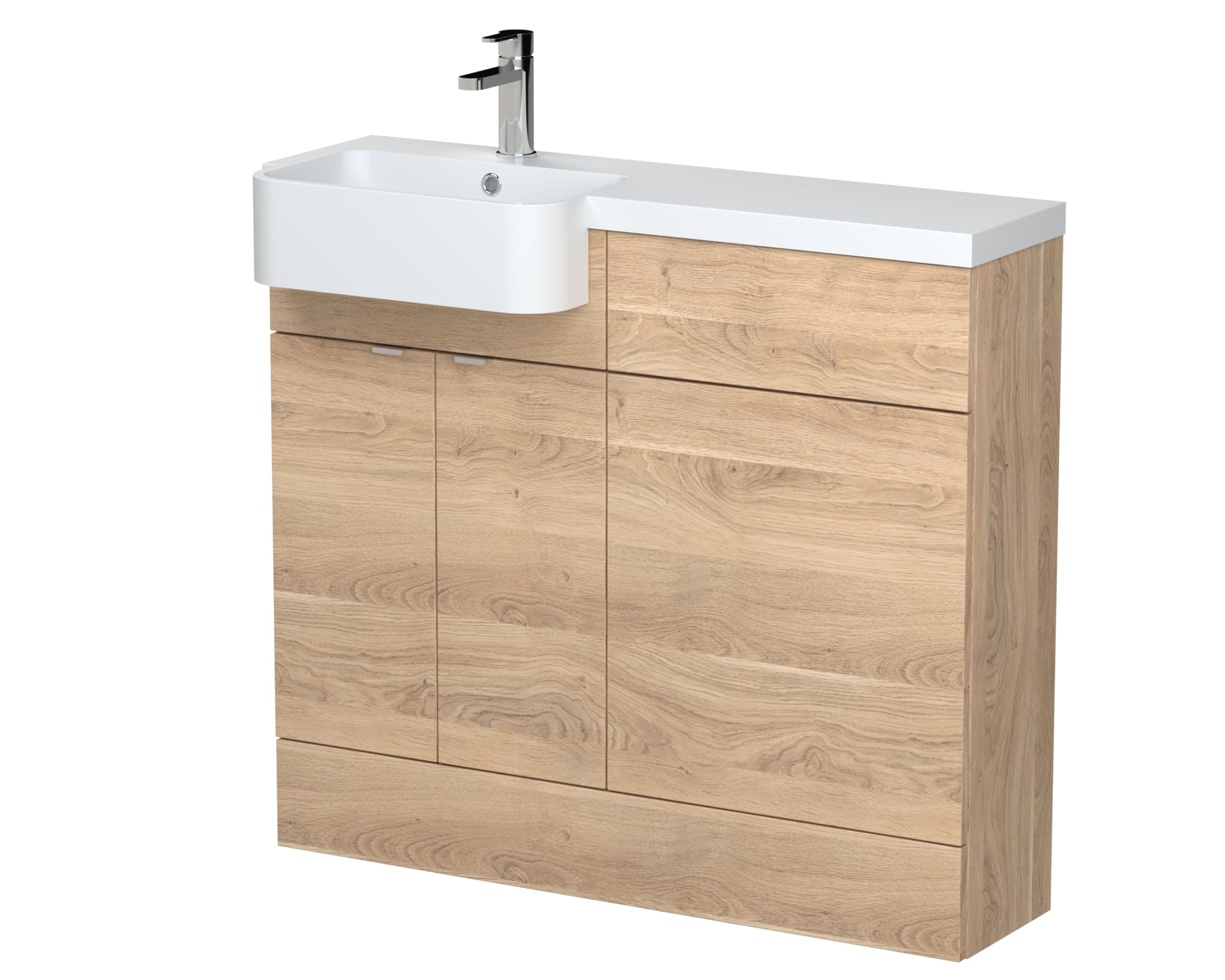 Hudson ReedCBI3044 Fusion Modern Bathroom Floor Standing Vanity Basin and WC Unit with Round Semi Recessed Basin - Left Hand, 1000mm, Bleached Oak