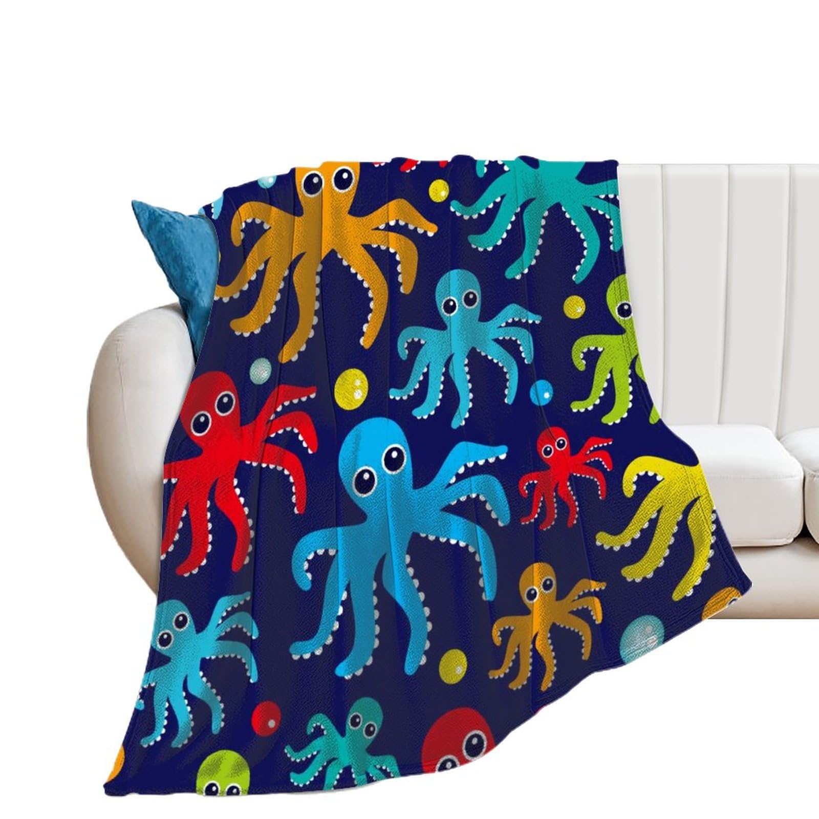 Couverture polaire mignonne pieuvre jeté de lit flanelle haut de gamme 130x150cm